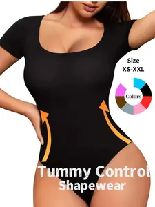 Women's Plain Square Neck Thong Shapewear Bodysuit, Tummy Control & Butt Lifting, All-Seasons Wearable Women's Intimates & Shapewear，Women's Seamless Shapewear