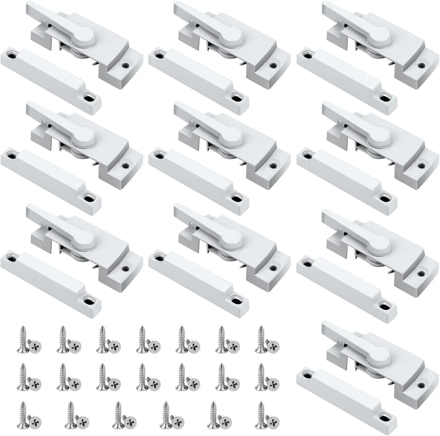 10-Pack Rectangular White Cam-Action Security Sash Latch Set, Window Locks & Latches, Replacement Hardware for Horizontal Sliding & Double Hung Tilt Windows