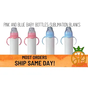 8oz Baby Bottle for Sublimation Projects - All White with Blue or Pink Top/Handle