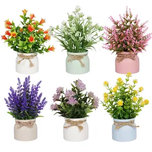 6 Piece Small Artificial Flowers with Pots, Mini Faux Plants, Desktop Decor for Home Office, Realistic Fake Greenery, Diy Flower Decor