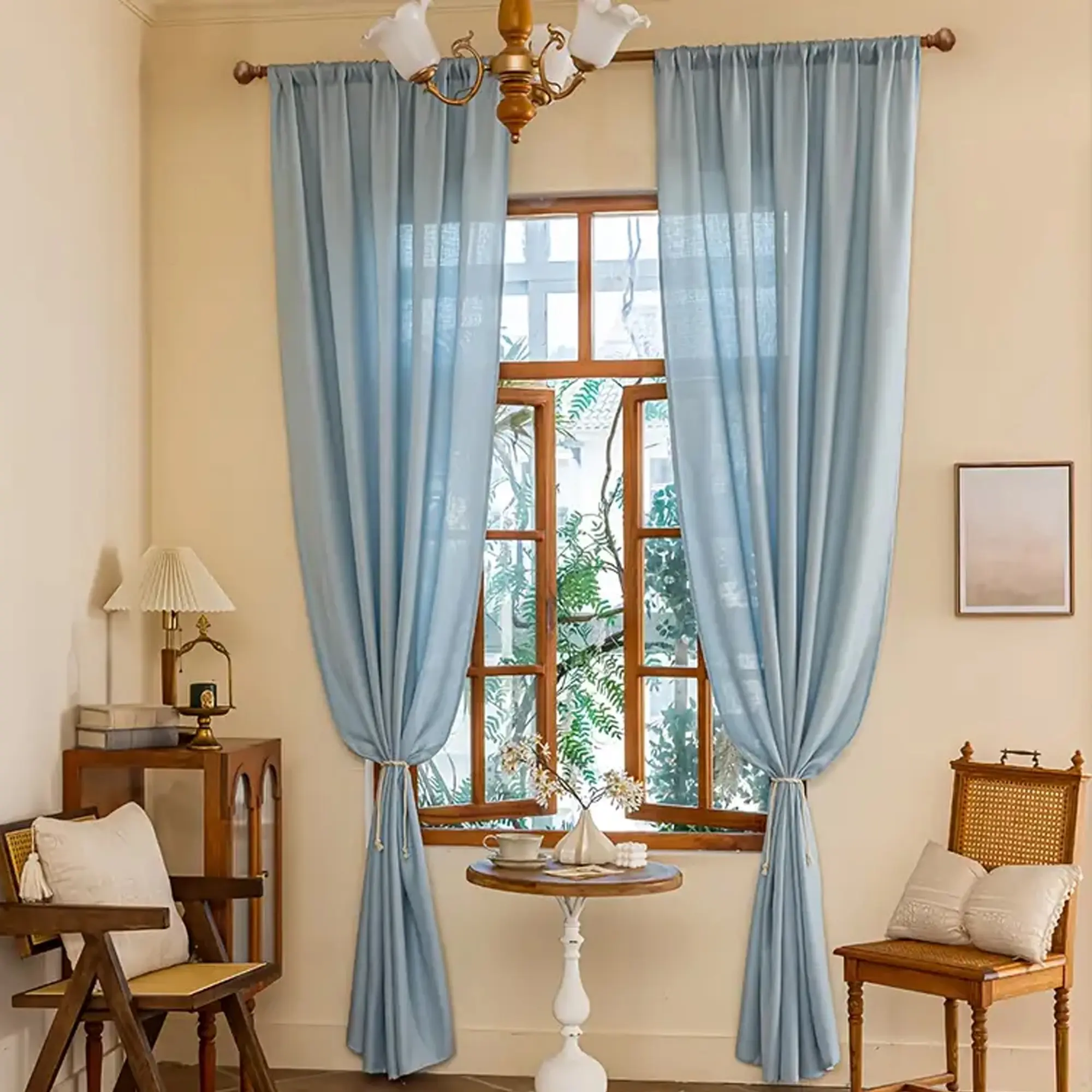 Blackout Curtain, Korean Style Drapes, Light-Blocking Window Covering, Home Theater & Dining Room Background Decor, Rod Pocket Design
