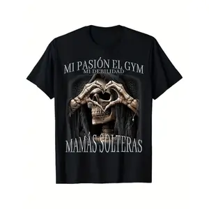 🇪 🇸 💪 🔥 Men’s Graphic T-Shirt "Mi Pasión el Gym Mi Debilidad Mamás Solteras", Funny Spanish Quote Gym Tee, T-Shirt, Casual Spring Summer Daily Wear, Must Have, 2026 Trending