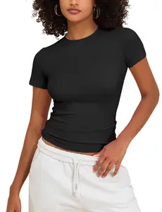 Hilor Women's Cotton Summer Tops 2025 Basic T Shirts Slim Fit Tops Short Sleeve Tee Shirts Going Out Clothes