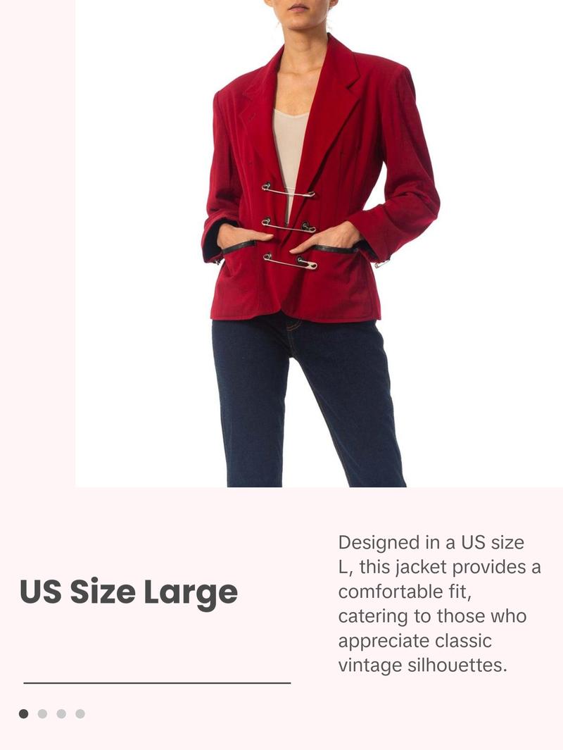 1980S JEAN PAUL GAULTIER Red Wool Very Rare Jacket With Leather And Oversized Safety Pin Details
