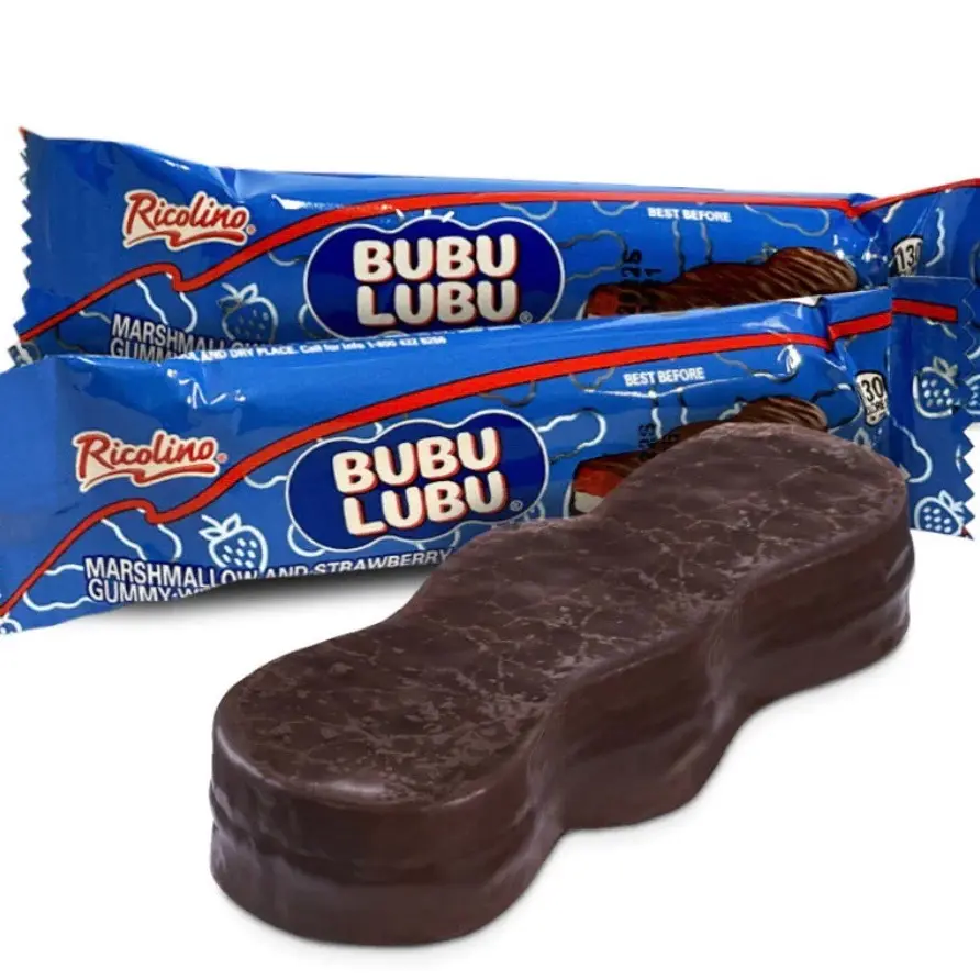 Ricolino Bubulubu Marshmallow and strawberry gummy with chocolate coating