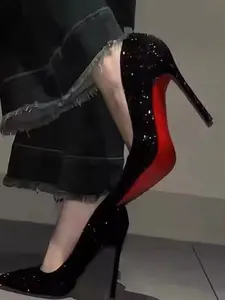 Women's Sequins Sole Pointed Toe Low Heel Shoes, Sexy Career Commute Plain Design, Spring & Fall Fashion Footwear