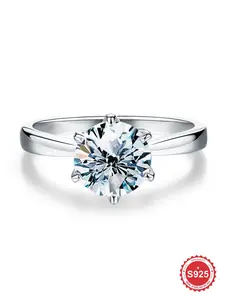 S925 Sterling Silver Six Claw Single Diamond Ring, Elegant Crafted Ring for Women, Fine Jewelry for Engagement Wedding Daily Wear, Engagement Wedding Rings