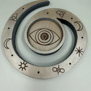 Spiral Eye Altar Incense Holder & Tealight Stand – Laser Engraved Witchy Wood Decor