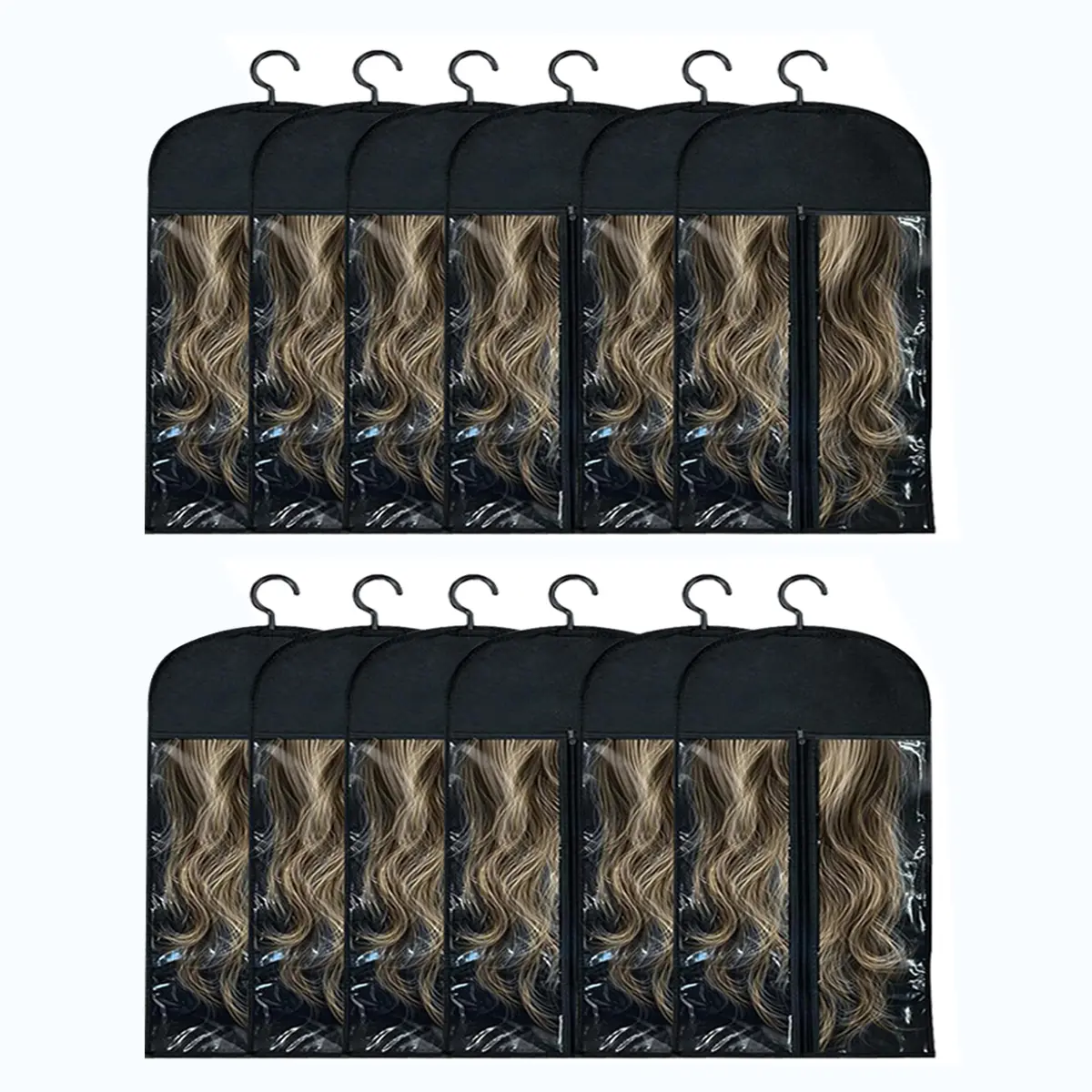 12/18PCS Hangable Wig Storage Bag Set with Hanger - 23.6in x 11.8in Waterproof Acrylic Organization Pouch Set, Breathable Hangable Organizer Pouch for Home & Travel (Home Supplies Dust Cover)