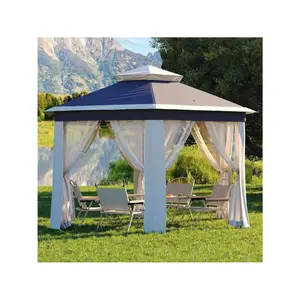 blue- Pop Up Gazebo, 13 X 13FT Hexagonal Outdoor Canopy Shelter, Instant Patio Gazebo Tent With Mesh Netting And Strong Steel Frame For Patio Backyard Garden Wedding Party