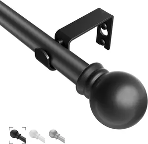 Black Curtain Rods for Windows 36"- 48", Decorative Drapery Rod Adjustable by Splicing, 5/8 inch Small Curtain Rod for Bedroom, Living Room, Kitchen and Outdoors