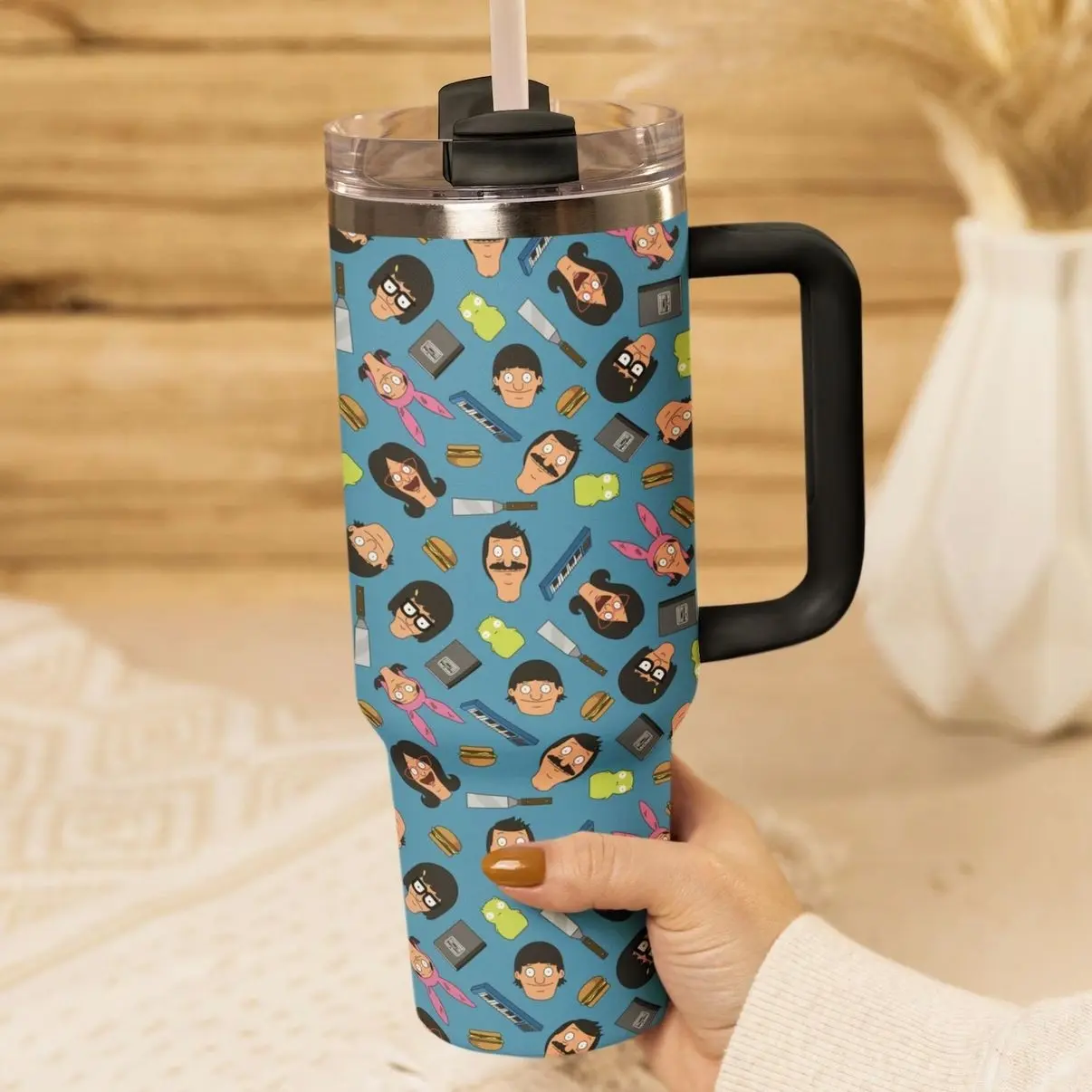 Bob's Burgers Tumbler | Bob Linda Louise Gene Tina Belcher Teddy Vacuum Thermal Tumbler, 40oz For Her For Him Mug Cup