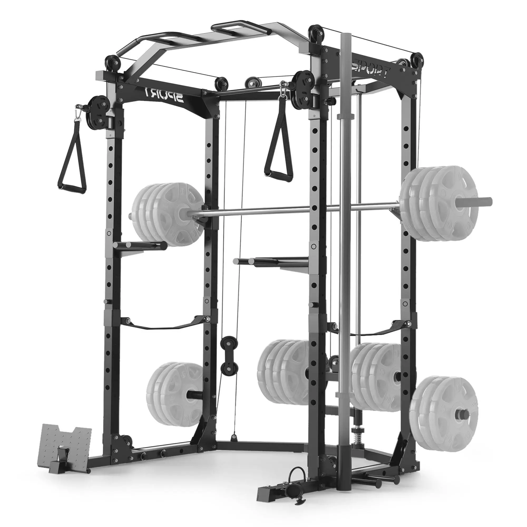 Gaomon 2000 lbs Compact Home Workout Equipment - Adjustable Squat Rack with Dual Pulley Cable Crossover System, LAT Pulldown Attachments for Full-Body Strength Training, Black At-Home Gym, Home Fitness Machine