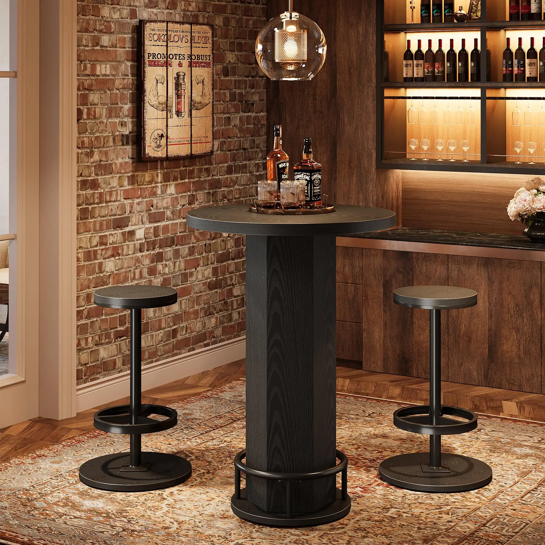 Tribesigns Modern Round Bar Table Set with Black Chairs for Home Dining Tribesigns Modern Round Bar Table Set with Black Chairs for Home Dining