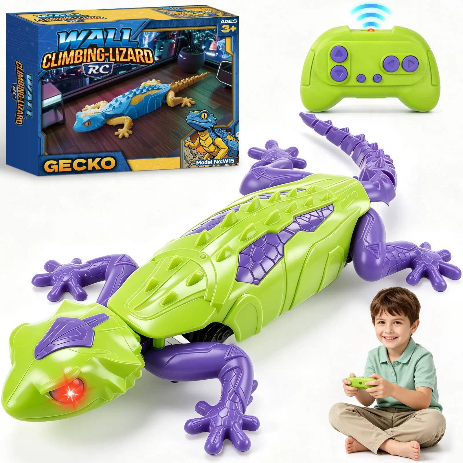 Wall Climbing Gecko Toy, Remote Control Robot Lizard with LED Eyes, Electric Animal Toy with 360° Rotation, Rechargeable Kids Toy for Boys & Girls Ages 4+, Indoor Fun Gift