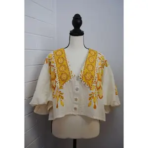 yellow Farm Rio embroidered collared blouse, L