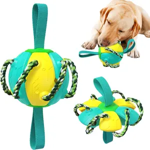 Flying Saucer Ball for Dogs, Dog Flying Disc & Frisbee Ball, Interactive Dog Toys, Indestructible Soccer Toys for Water Play & Outdoor Fun, Chew Toy for Teeth Cleaning (Yellow & Blue)