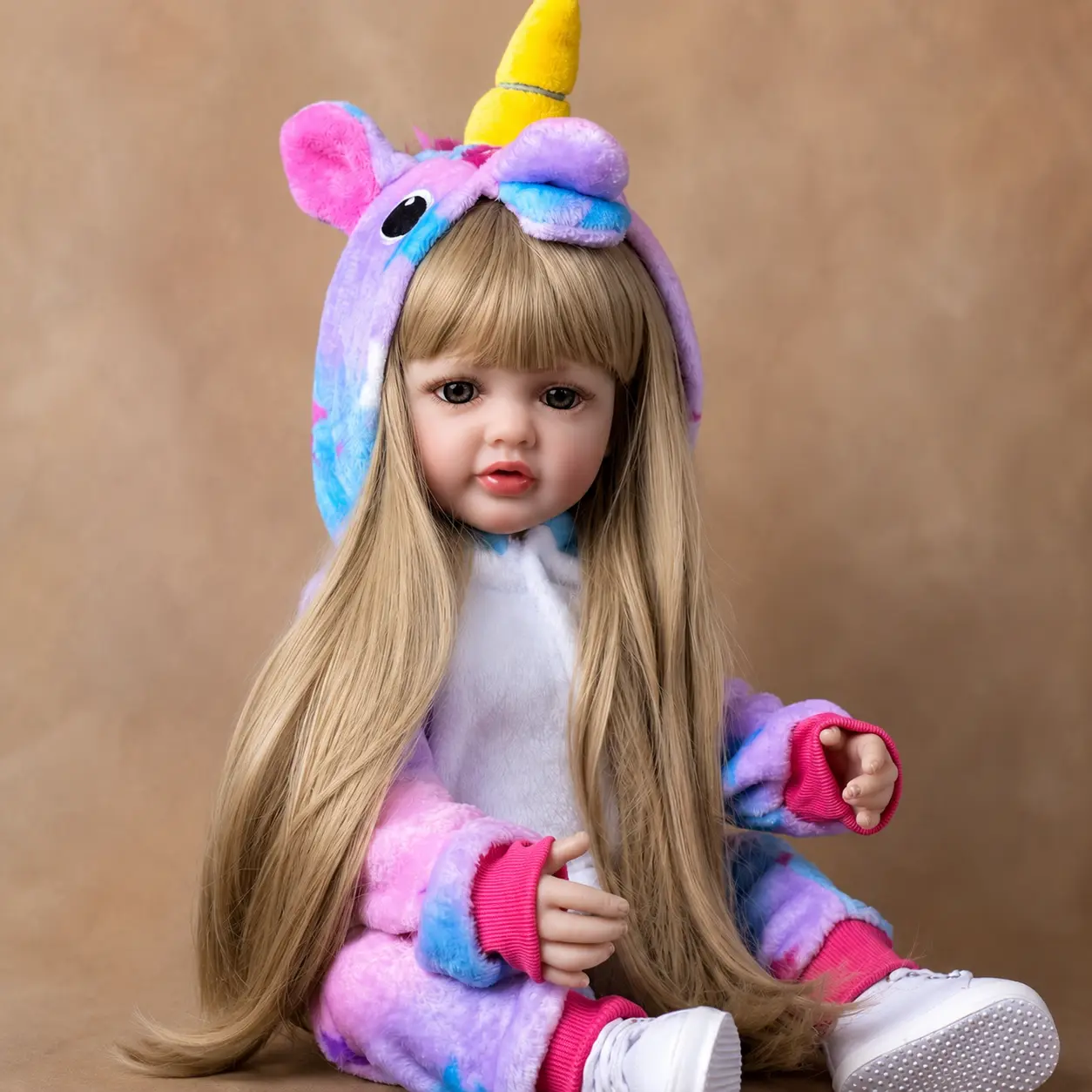 55cm (22in) Realistic Soft Vinyl Rebirth Baby Girl Doll, Long Blonde Hair, Colorful Unicorn Fleece Outfit, Collectible Dolls Princess Birthday Present, Realistic Rebirth Doll