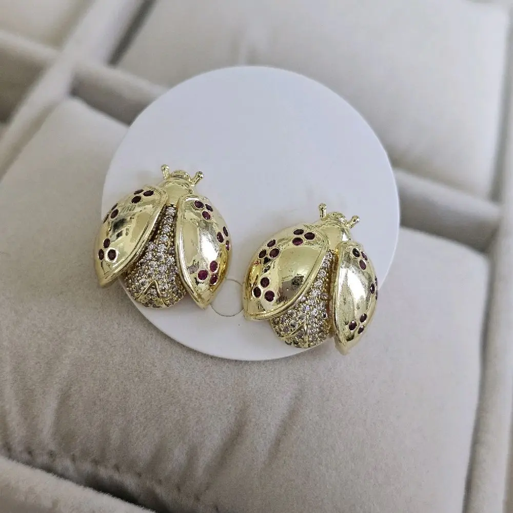 Ladybug Earrings, 14k Gold-Plated Copper Fashion Jewelry for Women