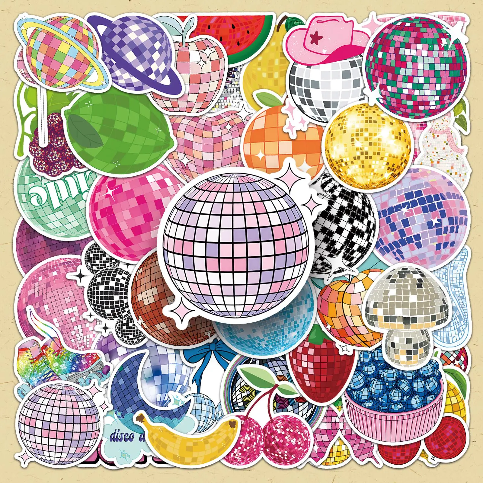 Disco Ball Pattern Sticker, 50pcs/set Colorful DIY Decorative Sticker, Decoration Sticker, Graphic Decal, Funny Stickers, Aesthetic Stickers, DIY Decals, Crafts for Scrapbooking, Journaling, Gift Wrapping, Greeting Cards, DIY Art Stickers
