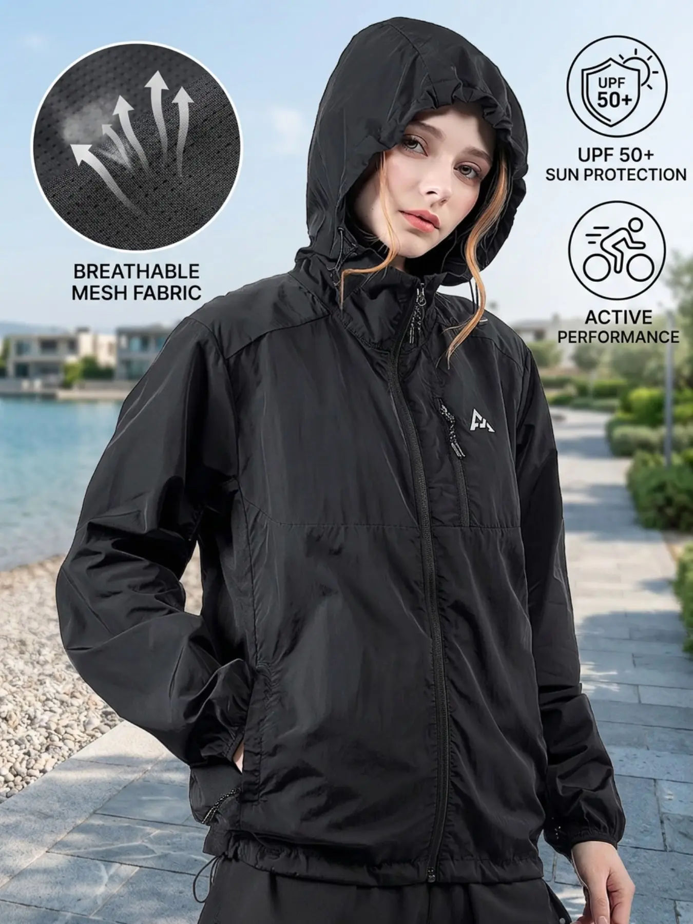Women's Summer Lightweight Breathable Sun Protection Jacket, Fashion Hooded Thin Outdoor Sports Jacket, Women's Athletic Wear, Athletic Outerwear, Sporty Sports Outerwear, athletic jackets, Sun Protective Clothing, Outdoor Sportswear