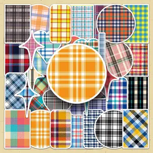 Plaid Pattern Sticker, 53pcs/set Creative DIY Scrapbooking Sticker, Decorative Sticker for Phone Case, Computer, Guitar, Bag, Water Cup, Scrapbooking & Stamping, Decal Sticker, Sticker Collage Pack