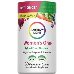 Rainbow Light Womens Multivitamin One + | 30 Caplets | Real Food Nutrients, Digestive Enzymes & Probiotics