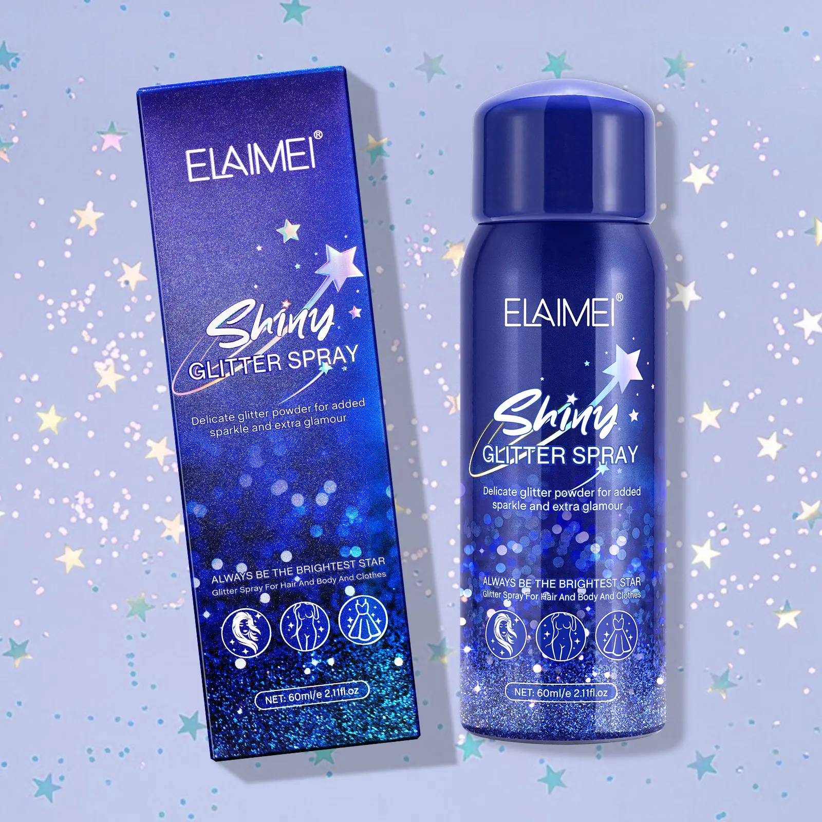 【Glitter Hack】 Elaimei Glitter Spray for Skin, Hair and Body, Quick Dry, Waterproof (60ml)