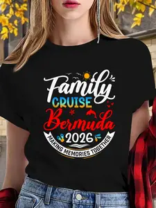 100% cotton women tshirt Family Cruise Bermuda 2026 Summer Matching Vacation 2026 T-Shirt Print Round Neck Short Sleeve Streetwear Fashion Breathable Soft Unisex Designer Clothes For Women Casual Clothes