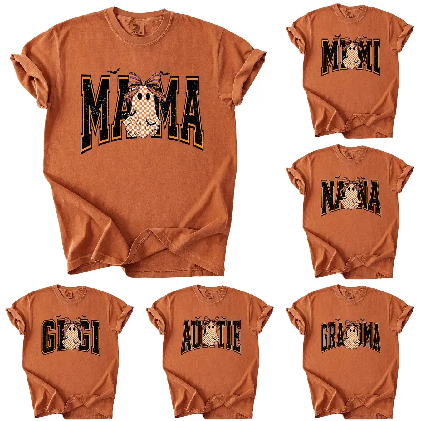 Custom Mama Halloween Shirt, Ghost Bow Graphic Tee, Mimi Nana Gigi Auntie Grandma Shirt, Spooky Family Fall Gift, Retro Halloween Tee