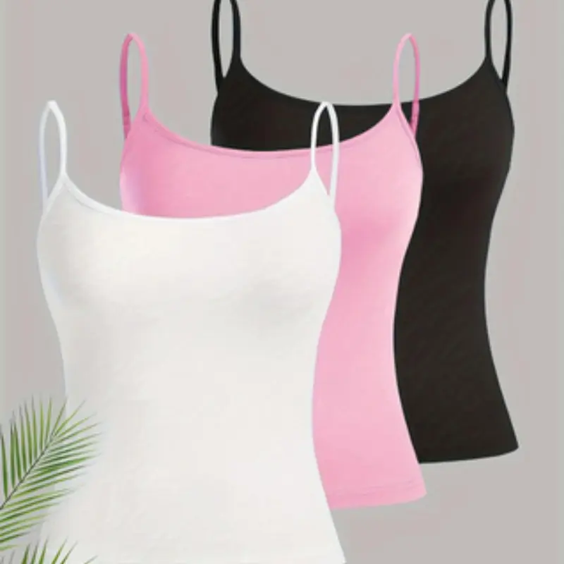 Women's Solid Adjustable Strap Cami Top, Adjustable Strap Camisole, Casual Comfy Cami Sleeveless Spaghetti Strap Top for Summer, Ladies Clothes for Daily Wear