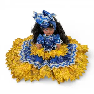 Spiritual Yemaya & Oshun Santeria Doll 12” Blue and Yellow – Orisha Yoruba Muneca Espiritual – African Ifa Religious Statue – Botanica Altar Decor