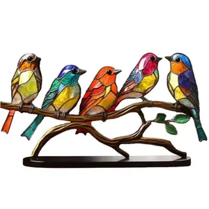 Garvee Set of 5 Colorful Birds - Modern Style - Table Decoration - Interior Decoration - Ideal Gift for Living Room, Bedroom, Office