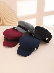 Korean Style Autumn Winter Vintage Wool Blend Flat Cap, Braided Rope Lace Trim Anchor Beret Hat, Duckbill Cap for Women