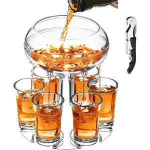 Adjustable Shot Glass Dispenser and Holder Made of Food Grade Plexiglass, Shot Dispenser with 6 Drinking Glasses for Kinds of Parties (Clear)