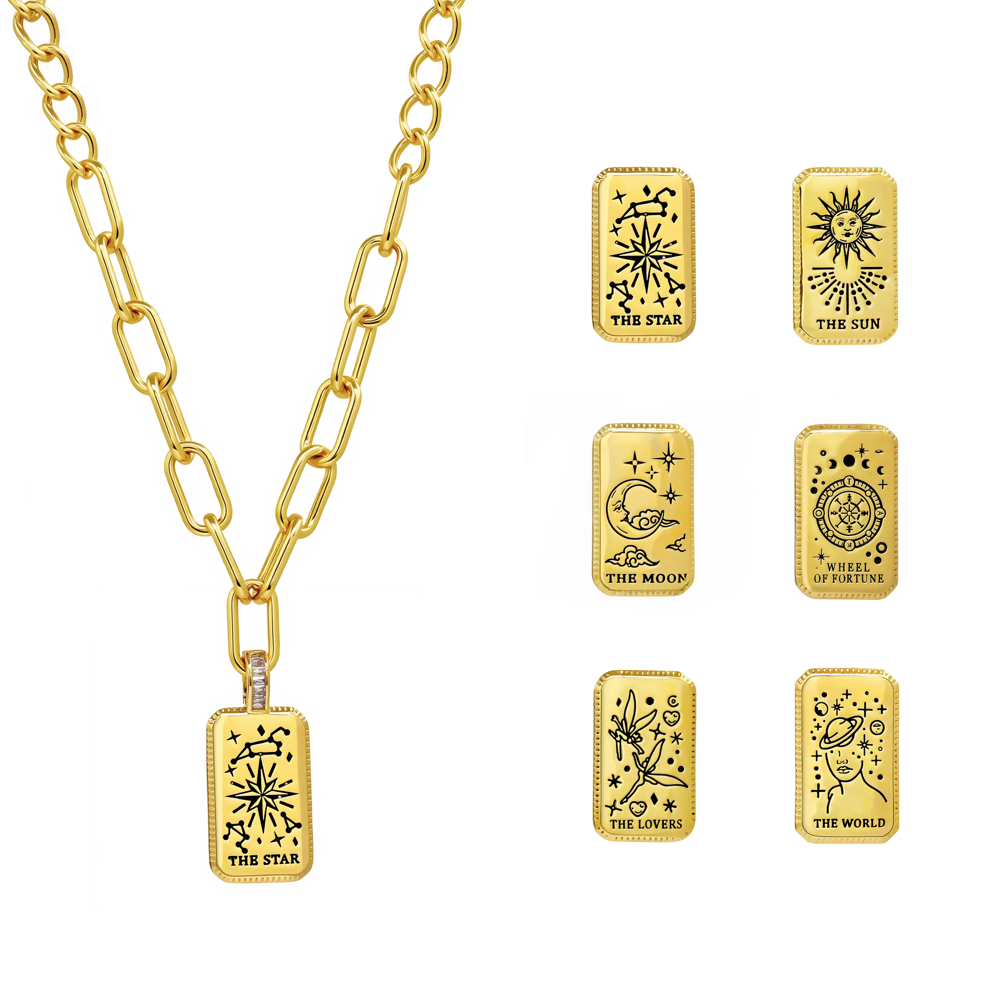 Aprilery Tarot Card Pendant Necklace Collection – Mystical Chain Jewelry with Symbolic Charm Designs