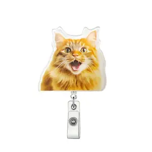 Cute Cat Pattern Retractable Badge Holder, Creative ID Card Holder, Identification Badges & Supplies for Students Office Staff Doctors Nurses Teachers