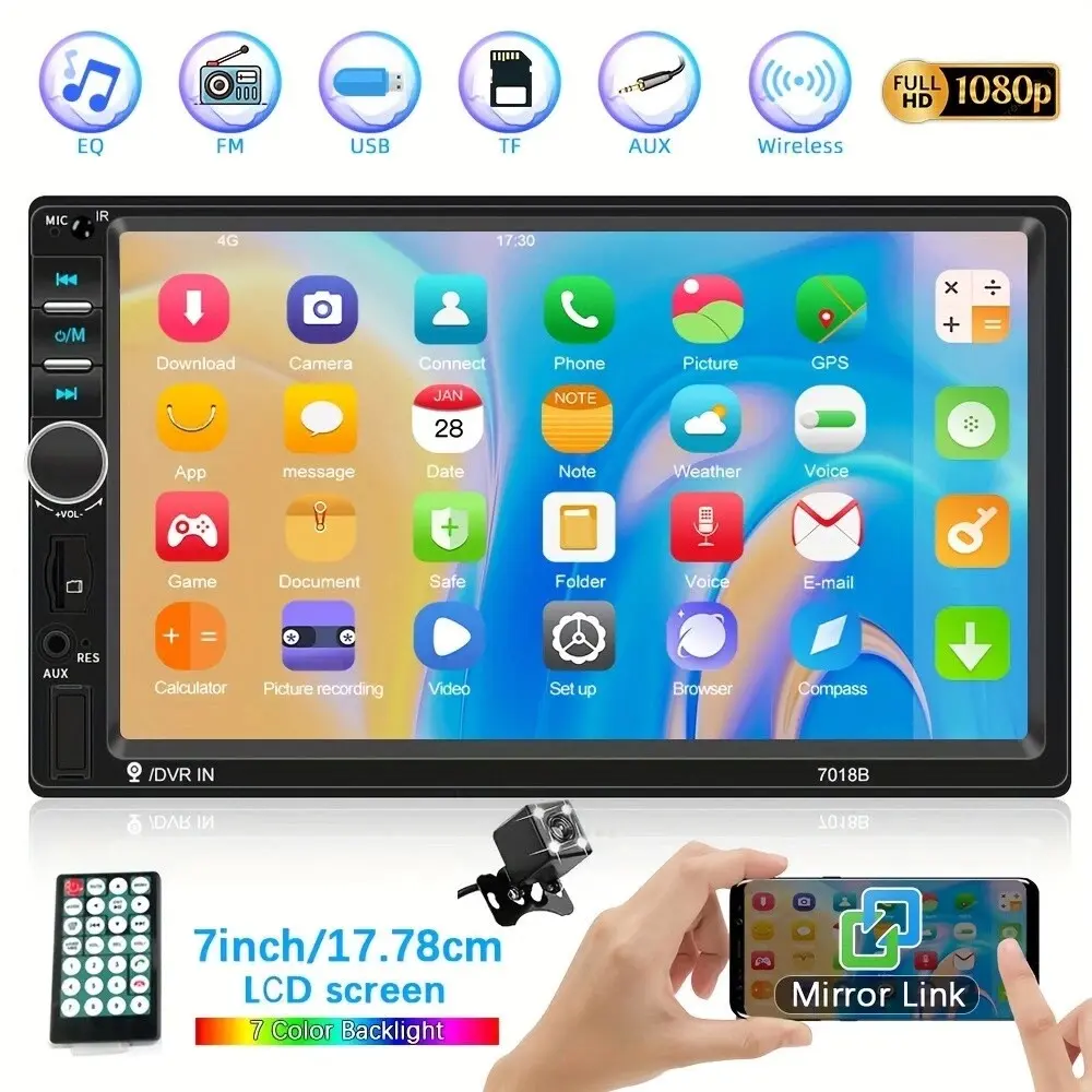 7 Inch Car Mp5 Player, Bluetooth-compatible Hands-Free, Fm Radio, Reverse Camera, Smartphone Screen Mirroring, Multimedia Entertainment System