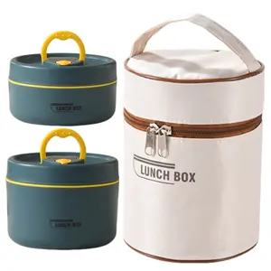 3Pcs Insulated Bento Box, Portable Stainless Steel Food Container, Round Stackable Leakproof Thermal Food Container, lunch box with Insulated Bag for Adult Men Women
