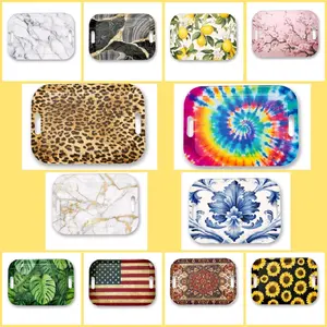 Serving Trays with Handles, 14.5 x 9.8 inch Rectangular Plastic Tray for Restaurant, Kitchen, bed tray vanity tray grass tray
