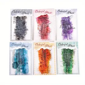 90 sheets watercolor gradient stickers with text  plaid themes, vintage style, made PET waterproof material, self adhesive, DIY journal decoration scrapbook materials