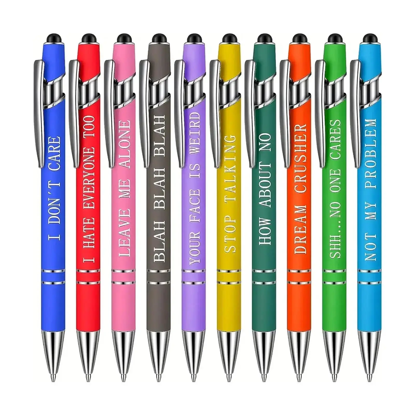 2 in 1 Retractable Personalized Ballpoint Pen & Touch Screen Stylus Pen Set, 10pcs Color Variety Writing Pen, Customized Smooth Writing Pen At School,