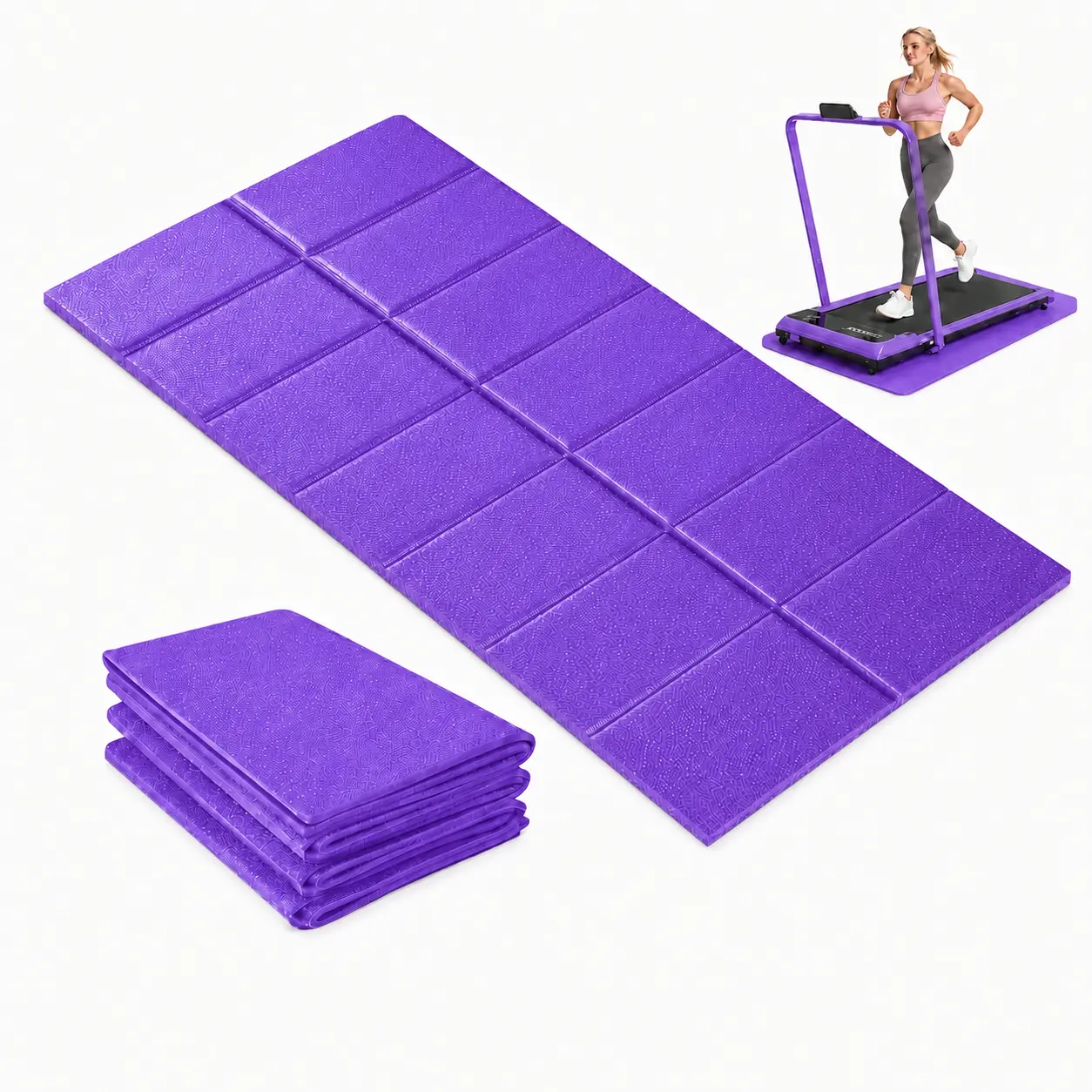 Purple Treadmill Mat Walking Pad Mat for Carpet, 55"x23.6" Foldable Exercise Equipment Mats - 4mm Thick Non-Slip, Shock Absorbing, Hardwood Floor Protection for Exercise Bike/Weight Bench/Treadmill/Yoga