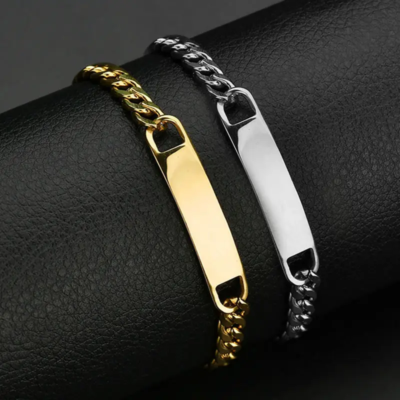 SFL-S-B02 Personalized Simple Can Carve Writing Custom Bracelet Stainless Steel Three-Color Curved Bracelet Creative Gift for Men and Women