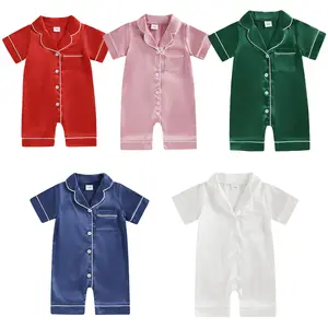 Unisex Newborn Baby Satin Pajama Set - Short-Sleeve Button-Up Shorts Jumpsuit, Summer Casual Sleepwear, Baby Clothing with Satin Material