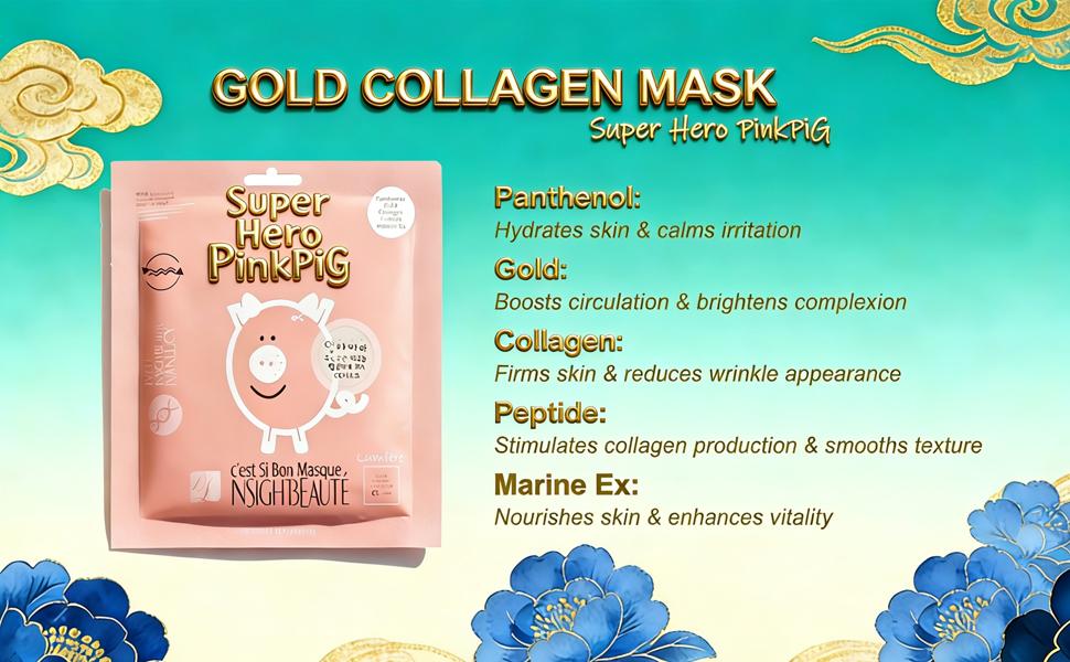 【JU】JEJU Anti-Wrinkle Hydrogel Face Masks | Gold | Peptide | Collagen | Hydrogel Material Helps Skin to Absorb Ingredients More Effectively | Korean Face Masks  | 5 Sheets / Box