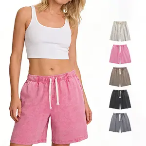 1/2Pack Acid Wash Shorts Womens Athletic Vintage Short Acid Washed Shorts Cotton Heavyweight Elastic Waist Streetwear Sweatpants Unisex Design, Perfect for Men & Women