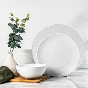 12 count White Melamine Dinnerware Set - Durable, Easy to Clean Plates and Bowls - Ideals for Parties, Camping Dish Set  Organica White Collection