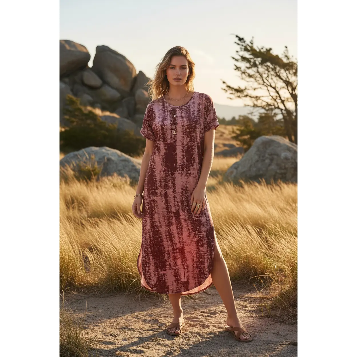 LuLaRoe Women's Macy Tunic Dress, Burgundy Shortsleeve Dolman Style in High Stretch Polyester Spandex with Side Slits & Double-Layer Cuff, Elegance, Comfortable, Elegant