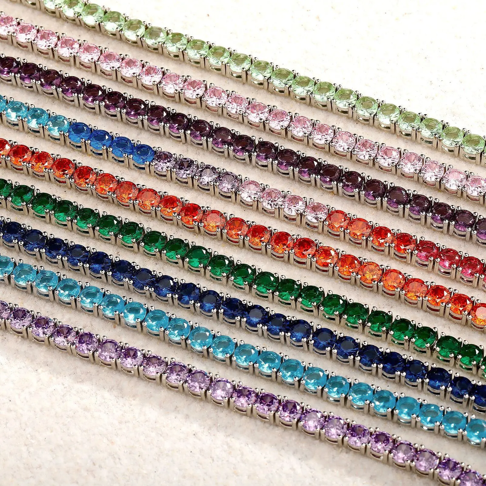 Iced Out Multi Color Rainbow Tennis Bracelet, Full Color CZ Zircon Tennis Chain Bracelet Hip Hop Stack Jewelry For Men Women